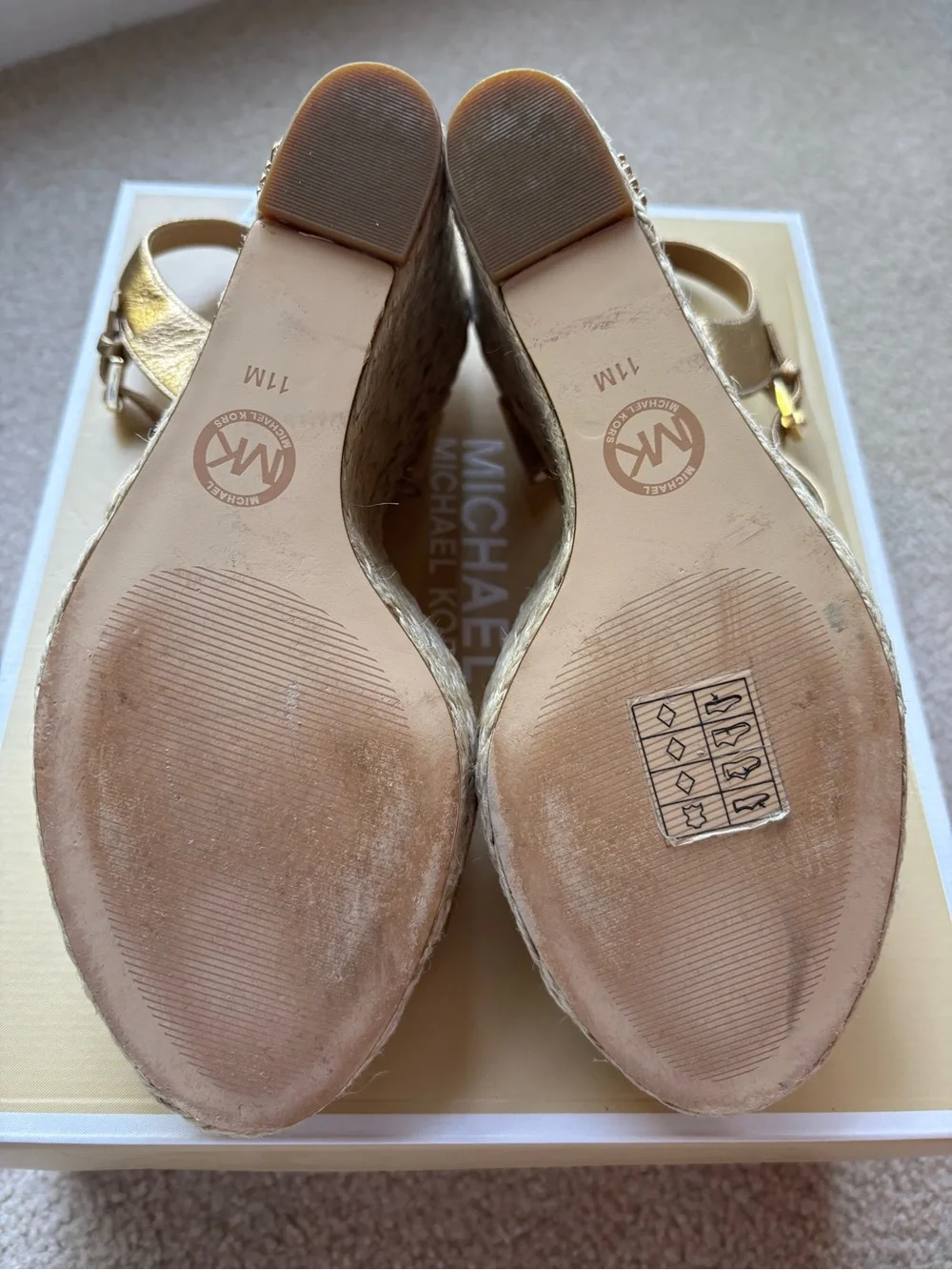 Michael Kors Gold Metallic Espadrille Wedge Sandals with Ankle Strap